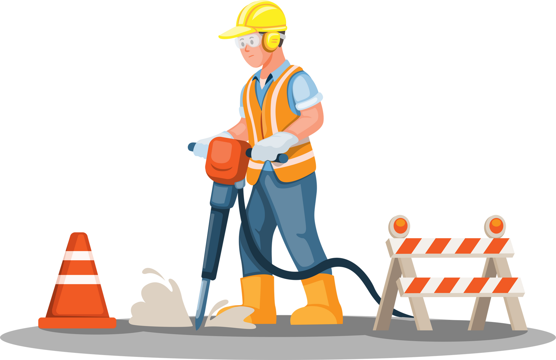 Construction worker drilling road jackhammer